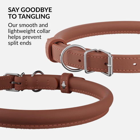 CollarDirect Rolled Leather Dog Collar - Soft Padded Round Puppy Collar, Handmade Genuine Leather for Small Large Cats