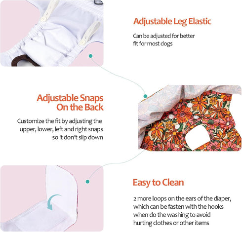 3 Pack QBD12L CuteBone Female Dog Diapers with Skirts Reusable Puppy Dresses Pants for Heat Cycle Period