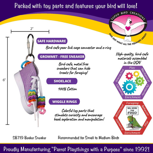Super Bird Creations SB719 Beaker Sneaker Bird Toy for Small/Medium Birds