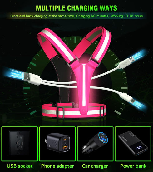 LED Light Up Running Vest, Reflective Vest for Night Walking, Rechargeable High Visibility with Adjustable Waist