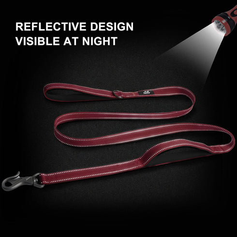 TwoEar 6FT Strong Red Dog Leash with 2 Padded Handles, Traffic Handle for Extra Control for All Dog Sizes