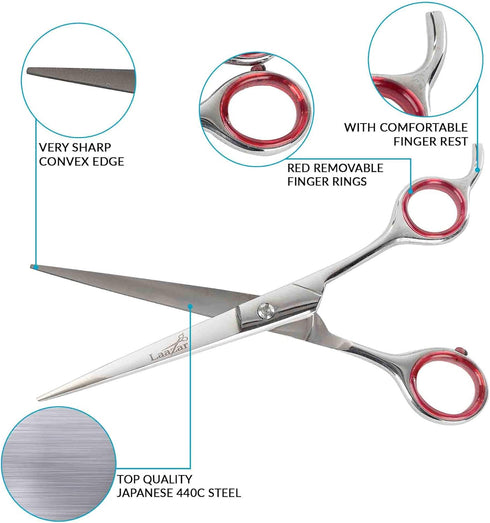 7.5” Straight Grooming Shears for Dogs and Cats with Storage Case| Sharp Pet Groomer Scissors | Premium Stainless Steel | Hair Grooming Tools and Supplies for Pets by Laazar