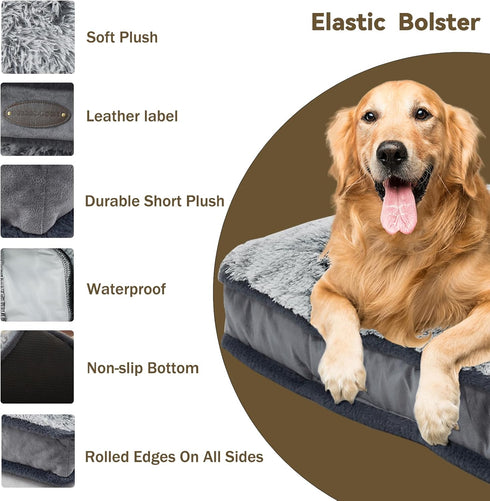Dog Bed for Extra Large Breeds, Deluxe Plush Crate Beds, Comfy Kennel Pad, Waterproof, Removable Washable Cover