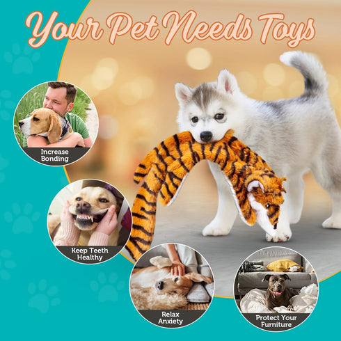 Chesk 5 Pack Squeaky & Crinkle Dog Toys - No Stuffing Plush Chews for Small Medium Large Breed Chewers