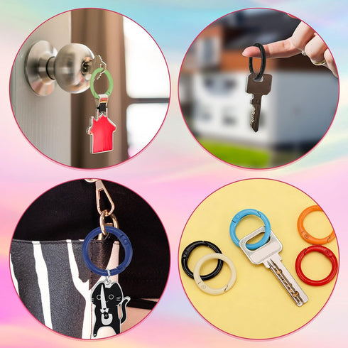 Penitue 34pcs 0.94in (17 Spring O Rings, Colorful Round Snap Keyring Metal Carabiner Clips Loose Leaf Book Binder Rings