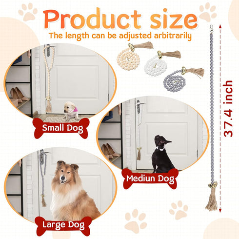 3 Pcs Hanging Dog Bell for Door Potty Training, Decorative Dog Door Bells with Wooden Beads, Adjustable Small Puppy