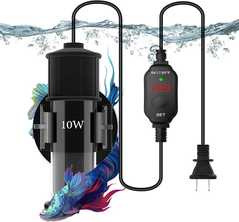 Small Submersible Adjustable Aquarium Heater, Mini Fish Tank Heater 10W with External Temperature Controller