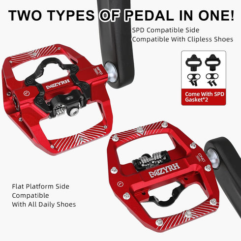 MTB Mountain Bike Pedals by Pedal, Compatible with Dual Function Sealed Clipless Aluminum 9/16" Flat Platform with