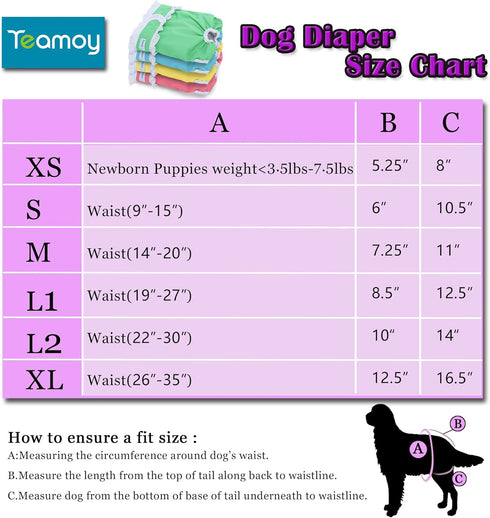 (4 Teamoy Washable Female Dog Diapers, Reusable Doggy Diaper Period Panties in Heat for Female Dog Pcs, M)