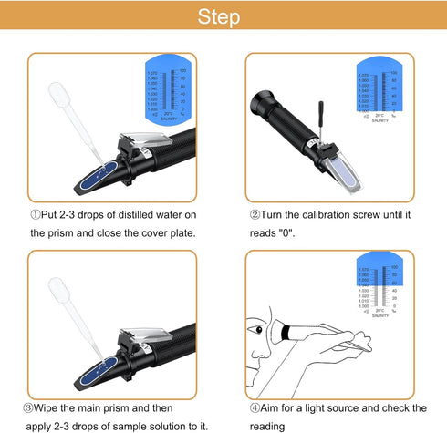 Professional Salinity Refractometer, Salt Tester for Saltwater Pools and Aquariums, Dual Scale with ATC Function