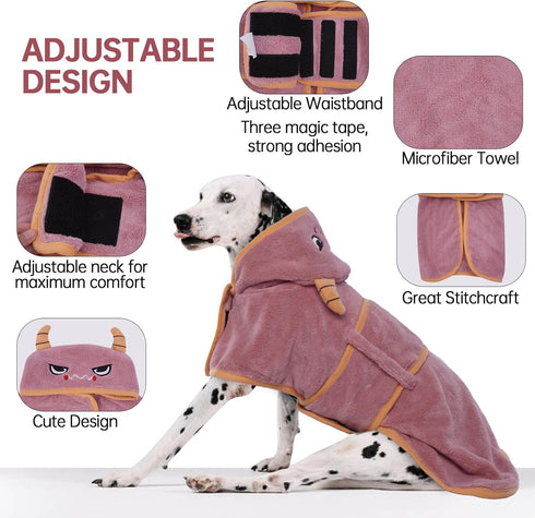 Dog Bathrobe - Dog Drying Coat, Microfibre Material Fast Drying Super Absorbent Towel, Magic Sticker & Belly Strap