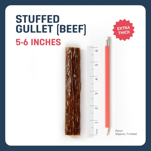 5-6 Inch 10 Count, Stuffed Beef Jerky Sticks, Premium All-Natural Gullet Chews, High-Protein, Easily Digestible