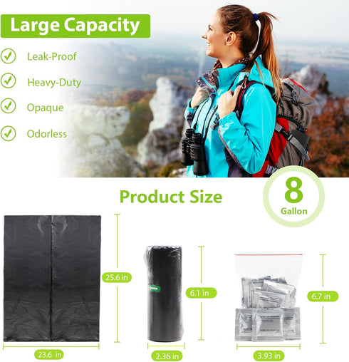 Set, 8 40 Pack Hapoon Portable Camping Toilet Bags and Poo Gel Porta Potty Bags, HDPE Material with Leak-Proof Design