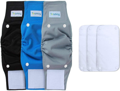 Teamoy Belly Bands for Male Dogs, Reusable Washable Puppy Dog Diaper Wraps with Removable Pads, S (Pack of 3)