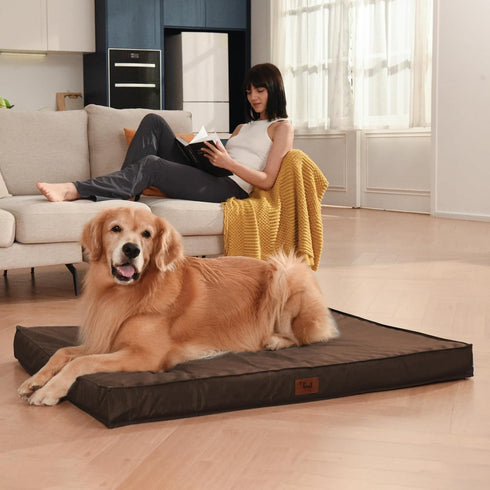 Outdoor Waterproof Dog Bed - Orthopedic Bed for Extra Large Dogs, Egg Foam with Washable Oxford Cooling Cover, Brown