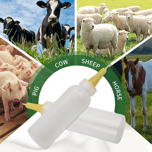 USUNFARM 2PCS 450ML Animal Feeding Bottle with Clear Screw-on Nipple NursingTeat Feeder Detachable Goat Calf Bottle