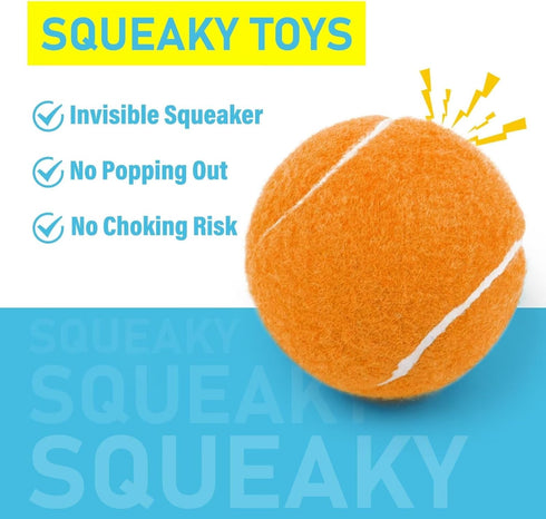 PrimePets Tennis Balls, 3pcs Natural Rubber Squeaky Balls for Dogs, Interactive Floating Dog Toy for Medium, Large Dogs