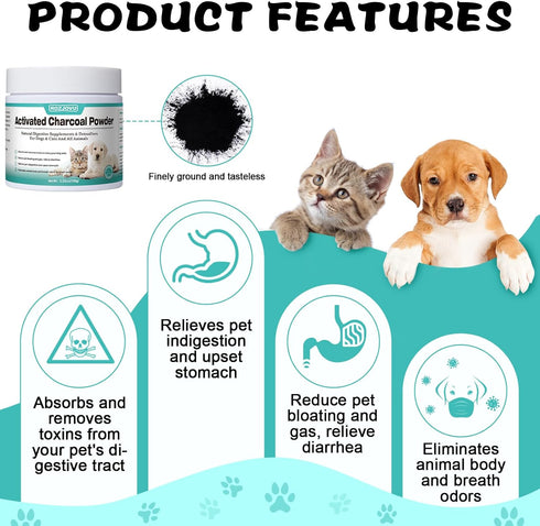 Activated Charcoal for Dogs, Cats, and All Pets, Digestive Health and Liver Support, Non-GMO, Gluten Free, 3.53oz