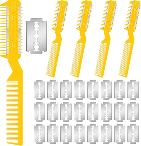 5 Pieces Razor Comb for Dogs - Hair Grooming Trimmer Comb with 25 Extra Blades for Manual Dog Hair Trimming