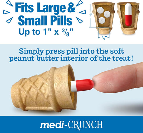 Pill Pouches for Dogs with Peanut Butter Fill, Crunchy Ice Cream Cone Treats, Capsule Size Wrap Pocket - 60 Treats