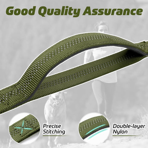 rabbitgoo Green Military Dog Leash, 5.2FT Bungee Training Leash with Shock Absorption & 2 Padded Control Handles