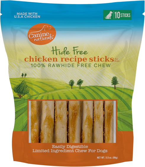 Canine Naturals Chicken Recipe Chew, Rawhide Free Dog Treats, Made From USA Raised Chicken, 10 Count of 5 Inch Stick