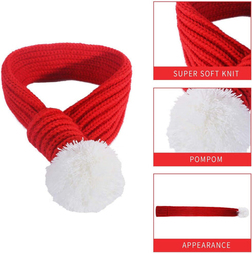 Christmas Dog Santa Hat with Adjustable Scarf, Red Knit Scarf, Dog Winter Neck Warmer for Christmas Party Dressup