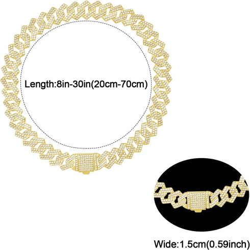 Pink Bling Dog Necklace, Diamond Cuban Link Collar for Small Medium Large Pets, Sparkly Glitter Design