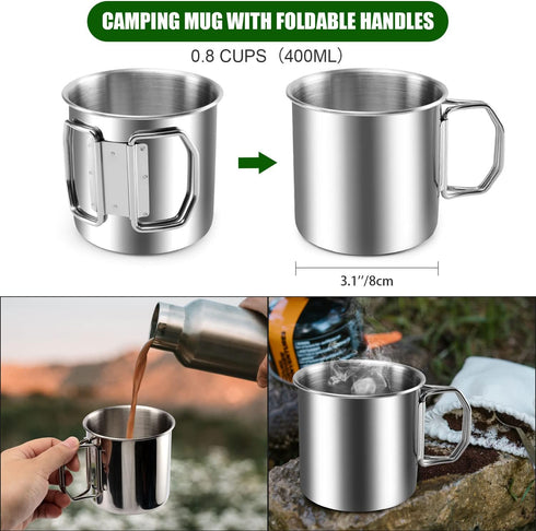 Odoland 8pcs Camping Cookware Mess Kit, Pot and Pan Set with Mini Backpacking Stove for Outdoor Cooking