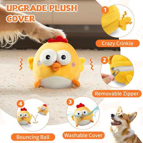 1.5H Interactive Dog Toy Ball, Upgrade Automatic Jump Plush Toy with Removable Zipper for Small Large Dogs