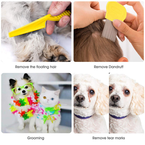 Cat & Dog Comb Set, Fine Tooth Grooming Comb for Dandruff and Hair Removal (Yellow)