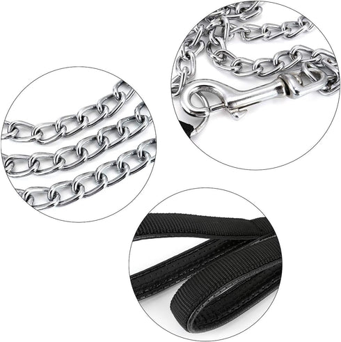 Metal Dog Leash, Chew Proof Chain, 4ft Heavy Duty with Padded Handle for Large Medium Dogs