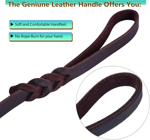Genuine Leather Dog Leash, Heavy Duty Training Leashes for Large and Medium Dogs, 4FT / 5FT / 6FT Long, Black and Brown