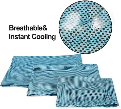 DELIFUR Dog Instant Cooling Bandana, Breathable Scarf for Cats, Ice Collar for Summer, Blue, Size M