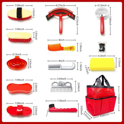 jhpsnpow 14PCS Set Horse Grooming Kit, Professional Brush Supplies for Bathing & Care, Mane Tail Curry Comb, Sweat