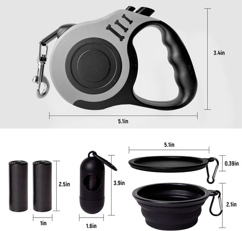 Retractable Dog Leash Automatic Telescopic Tractor Dog Tape, Pet Tape 10/16 FT Durable and Convenient, with Folding Bowl, Dispenser, Rubbish Bags, Suitable for Small and Medium Dogs