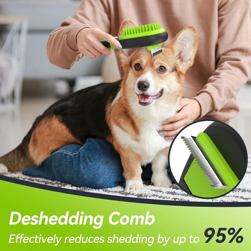 Pet Grooming Brush, 5 in 1 Double Sided Detachable Brush for Shedding Long & Short Haired Dogs, Reduces 95% Shedding