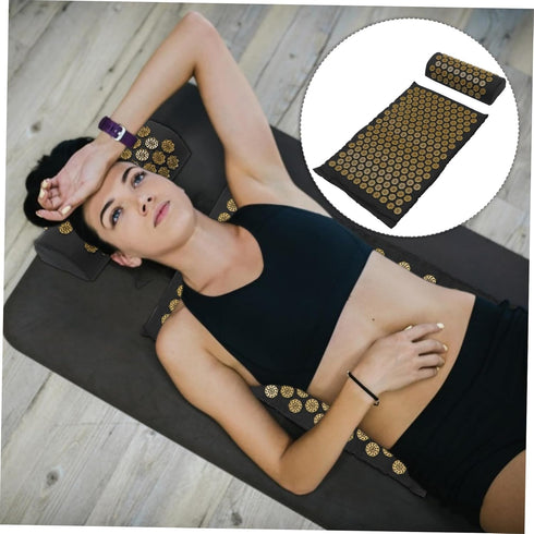 2pcs Set Acupressure Massage Pillow and Yoga Mat Portable Relaxation Accessories with Carry Bag for Stress Relief