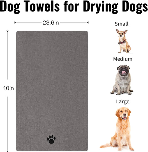 3 Pack Microfiber Dog Towels for Drying, Super Absorbent Soft Pet Grooming Towel, 40" x 23.6", Grey