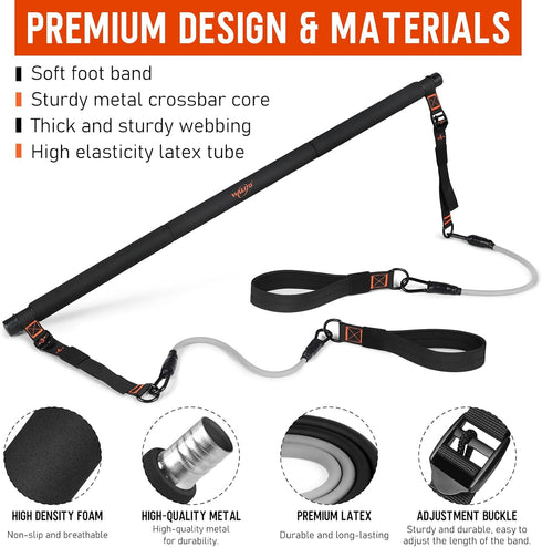 Pilates Bar Kit with Resistance Bands, 3-Section Multifunctional Yoga Bar for Full-Body Workouts at Home Gym