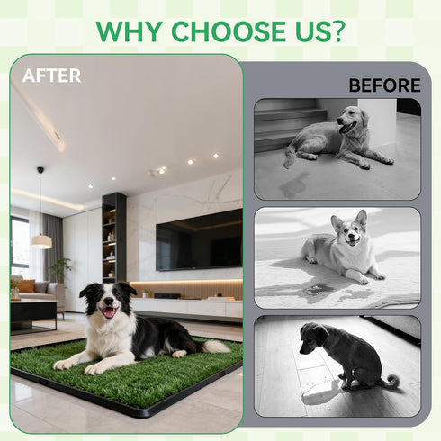 Puffluv Tray,16"x20" 2 Dog Grass Pad with Dog Litter Box, Artificial Turf Potty System with Reusable Grass Patches +