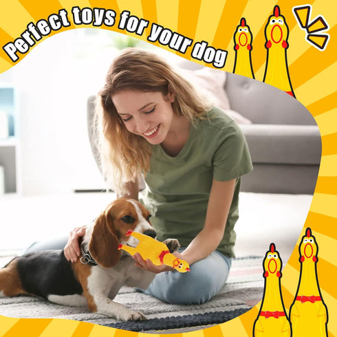 Honoson 32 Pcs 12'' Rubber Chicken Dog Toy - Squeeze Screaming Chicken Toy for Reducing Separation Anxiety (Yellow)