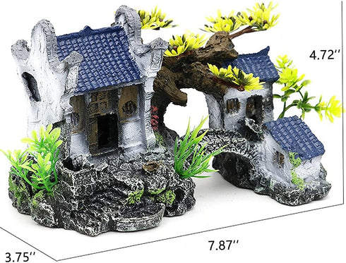 Classical Lifelike Chinese Landscape Resin Aquarium Castle Decorations Fish Tank Ornaments (River)