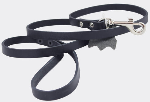 Genuine Leather Classic Dog Leash Black 1/2" Wide, 4 Ft for Boston Terrier, Poodle, Puppies