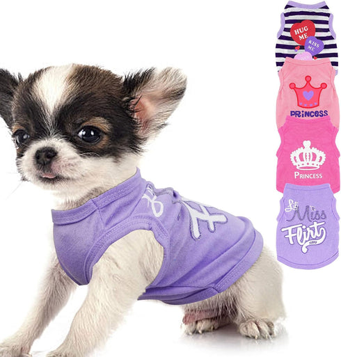 4 Pieces Dog Clothes for Small Dogs Girl Summer Soft Puppy Clothes, Cute Chihuahua Teacup Dog Shirts, Pink Girl Clothes