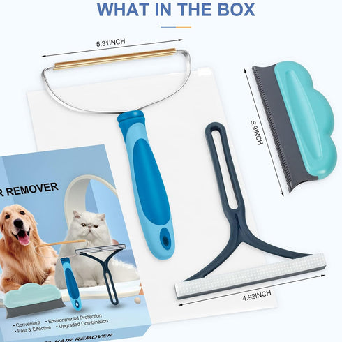 Dog Cat Hair Remover for Couch, 3PK Portable Reusable Pet Hair Remover for Carpet, Rug, Blanket, Clothes, Car Mat