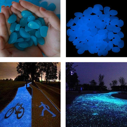 520 PCS Glow Stone, Glow in Dark Gardon Pebbles Luminous Rocks for Walkways Yard Aquarium Fish Tank Decoration Powered by Light and Solar Glow Stones (Blue)
