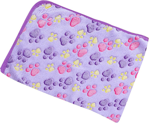 Pet Blanket Soft Fluffy Fleece Mat, Cute Paw Print Dog Cat Blanket (Purple Paw Small, 23 * 16")