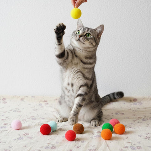 Yolev 30 1.3in 4 Pcs Cat Pom Pom Balls Fuzzy Cat Toy Balls Lightweight Interactive Fuzzy Ball for Indoor Cats with Pcs