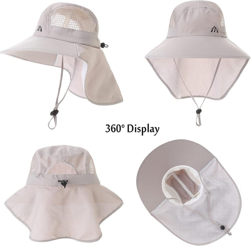 UV Sun Protection Hat for Women, Foldable Neck Flap Wide Brim Fishing Hat with Ponytail Hole